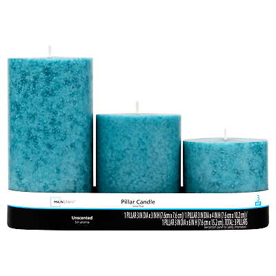 #ad Mainstays Unscented Decorative Mottled Pillar Candles Set 3x3 3x4 and 3x6 $14.27