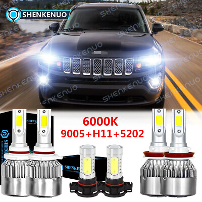 #ad For Jeep Compass 2011 2013 6000K LED Headlights Fog Bulbs Combo Kit 6x $37.73