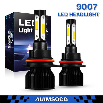 #ad Pair 4 sides 9007 LED Headlight Bulbs Kit 6000K White High Low Beam Light Bulb $29.99