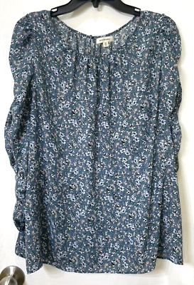 #ad Max Studio shirt size 1X floral blue scrunch sleeves chiffon look excellent $15.00
