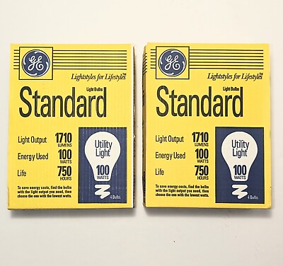 #ad 8 GE Standard 100 Watt White Light Bulbs NOS Original Dimmable Home Utility $33.95
