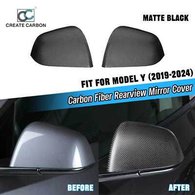 #ad For 2020 2024 Tesla Model Y 2pcs Side Door Rearview Mirror Covers Carbon Fiber $109.99