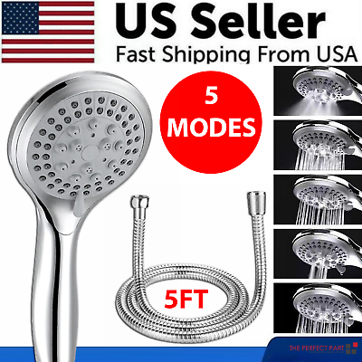 #ad High Pressure Shower Head 5 Settings Handheld Shower Heads Spray With 5 FT Hose $9.99