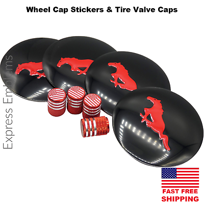 #ad 4x Ford Mustang Wheel Cap Hub Decal Stickers 2.20quot; amp; 4x Tire Valve Stem Caps $9.88
