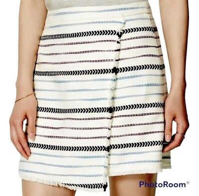 #ad LOFT White Striped Knit Winter Mini Short Skirt Size 4 Regular $10.00