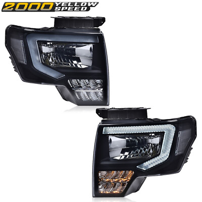 #ad Fit For 2009 2014 Ford F 150 Projector Headlights Black Smoke LED DRL Head Lamps $141.93