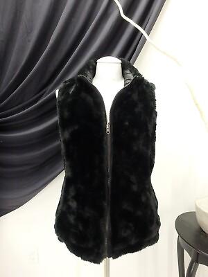 #ad REVERSIBLE Sheared Beaver Faux Fur VEST Coat Jacket Medium Black Women 45911 $50.00