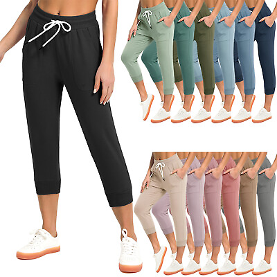 #ad Women Capri Sweatpants Stretch Joggers Loose Pants Drawstring Summer Trousers $17.99