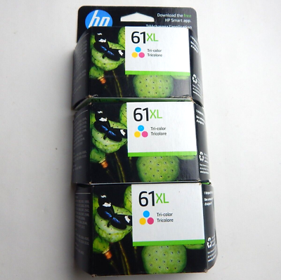 #ad HP 61XL TriColor Ink Cartridge Three Pack 3 x CH564WN Exp 2024 Retail Box $69.27