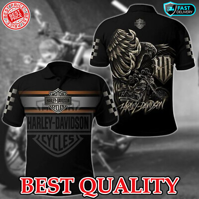 #ad SALE Men#x27;s Harley Davidson Eagle Polo Shirt 3D Limited Edition S 5XL $31.90