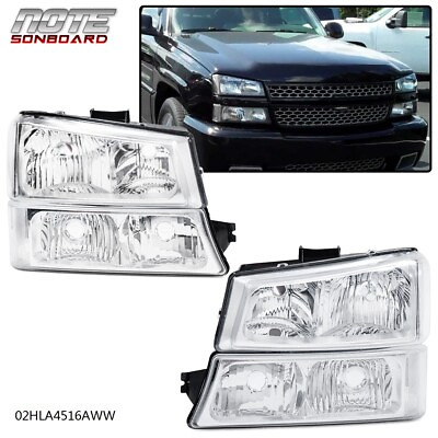 #ad CHROME CLEAR HEADLIGHTS SIGNAL BUMPER LAMPS FIT FOR 2003 2006 CHEVY SILVERADO $55.94
