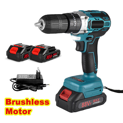 #ad 20V Cordless Electric Drill 1 2quot; Brushless Power Drill Driver with 2 Batteries $48.99