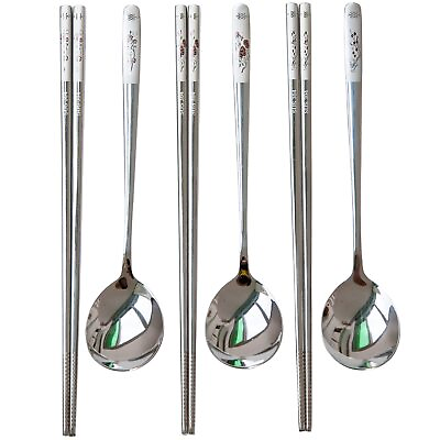 #ad Reusable Chopstick and Spoon Set Korean Long Handle Stainless Steel Spoon and C $23.91