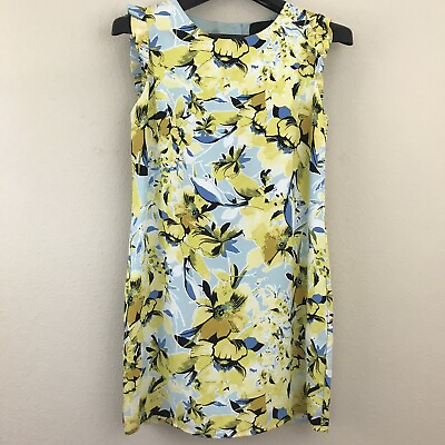 #ad Cynthia Rowley Size 8 Dress Shift Summer Yellow Floral Ruffle Sleeve Lined $15.29