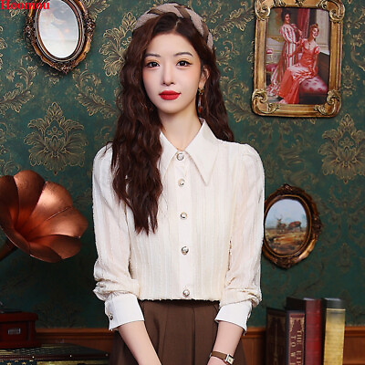 #ad Plus Size Womens Korean Long Sleeve Spring Business Work Career Blouse Top Shirt $6.36