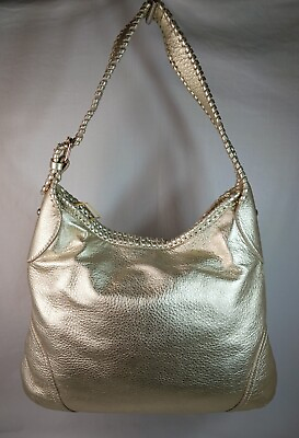 #ad Talbots Metalic Gold Leather Hobo Bag Leather Lacing Accent $15.00