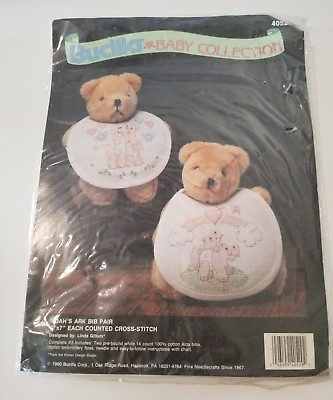 #ad Bucilla Cross Stitch Kit 40529 NOAH#x27;S ARK BIB PAIR 6 x 7quot; Baby Collection $14.00