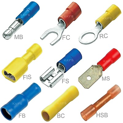 #ad INSULATED CRIMP TERMINALS RING SPADE BUTT FORK BULLET ELECTRICAL WIRE CONNECTORS GBP 34.97