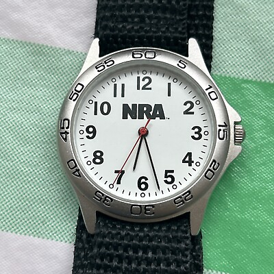 #ad #ad Men#x27;s NRA National Rifle Association Silver amp; Black Tone Watch Black Nylon $14.95