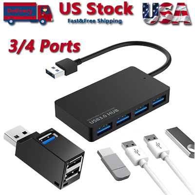 #ad USB 3.0 4 Port Hub Splitter For PC Mac MacBook Notebook Laptop Desktop Portable $9.99