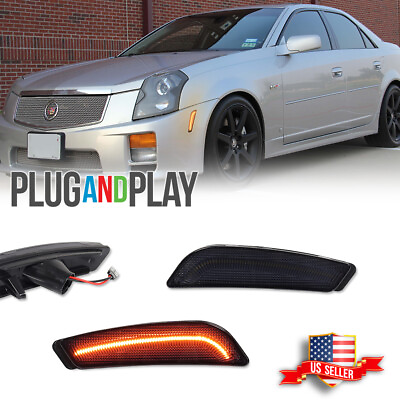 #ad Smoke Lens Front Bumper Amber LED Side Marker Light For 03 07 Cadillac CTS CTS V $26.99