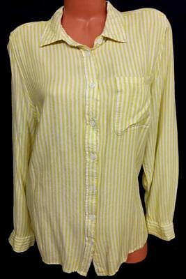 #ad Terra amp; sky yellow white striped pocket long sleeve button down top 1X $12.99