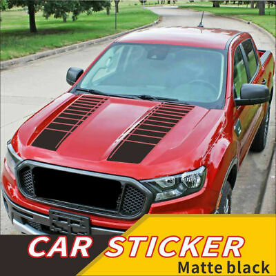 #ad 2Pc 95cm Car Hood Matte Black Racing Stripe Car Bonnet Sticker Vinyl Decor Decal $13.49
