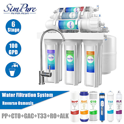 #ad 100 GPD 6 Stage Alkaline Reverse Osmosis Drinking Water Filter System Purifier $139.99