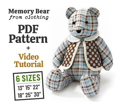 #ad Memory Bears Sewing Pattern: 6 Sizes PDF Download Only $6.99