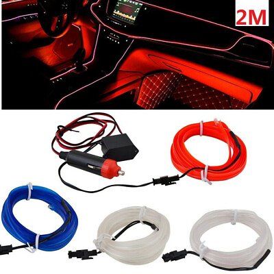 #ad 2M Universal Car Auto Interior LED Decor Wire Strip Atmosphere Cold Light Lamps $6.99