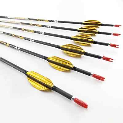 #ad Archery Carbon Arrows Spine Shaft Compound Recurve Bow Hunting Vanes Nock Points $40.61