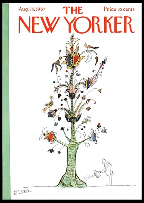 #ad New Yorker magazine COVER ONLY Aug 26 1967 Saul Steinberg art Man waters tree $11.95