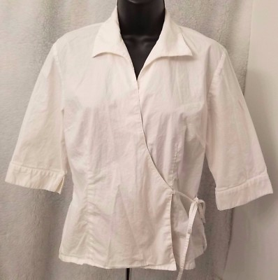 #ad Amanda Smith Shirt Top Blouse Size 8 Womens Off White Wrap Around $23.74