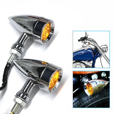 #ad 12V LED Motorcycle Turn Signal Indicator Lights Amber Motorbike Night Lamps 10MM $23.85