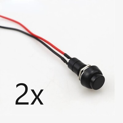 #ad 2x Black Round Circle Momentary Reset Push Button Switch Pre attached Wire 1 2quot; $7.95