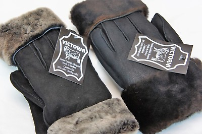#ad REAL GENUINE SHEEPSKIN SHEARLING LEATHER GLOVES UNISEX Fur Winter 2 Colors S 2XL $23.89
