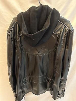 #ad Mens Leather Batman Hooded Jacket XL $75.00