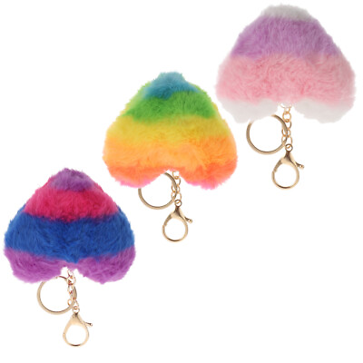 #ad Fluffy Heart Keychain Furry Car Handbag Pendant 3pcs Style 1 $8.73