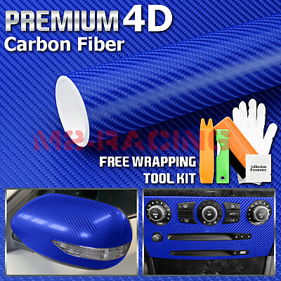 #ad 5FTx5FT 4D Gloss Intense Blue Carbon Fiber Vinyl Wrap Bubble Free Air Release $40.00