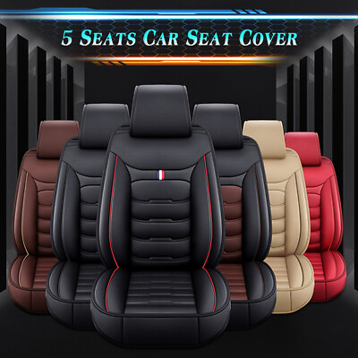 #ad Universal Leather Car Seat Cover Full Set Front Rear Split Bench Design for Cars $85.98