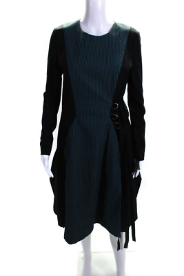#ad Adeam Womens Geometric Print Asymmetrical Zip Up Fit amp; Flare Dress Teal Size 8 $221.01