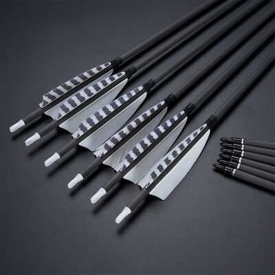 #ad 32quot; 6 12Pcs Archery Carbon Arrows Spine 400 OD 7.5mm Outdoor Hunting Shooting $44.36