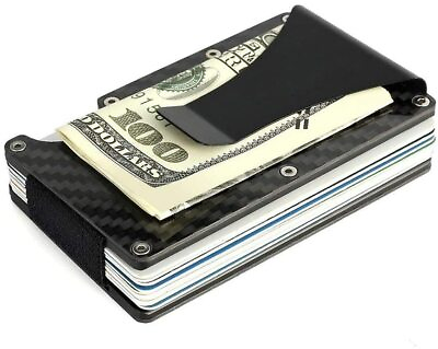 Carbon Fiber Money Clip Wallet RFID Blocking Credit Card Holder Minimalist Blk $23.00