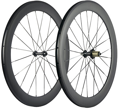 700C 60mm Carbon Wheels Road Bike Wheels 23mm Width FrontRear Carbon Wheelset $370.00