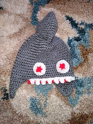 #ad Soft Handmade Crocheted Beanie Hat Shark Monster Youth size $8.40