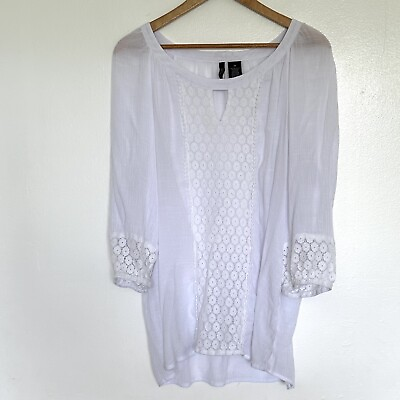#ad New Directions Shirt Women’s 2X White Sheer 3 4 Sleeve Pullover Blouse Top $5.95