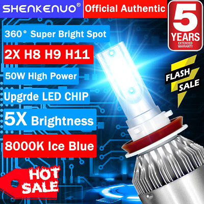 #ad 2x H8 H9 H11 Ice Blue LED Headlight Bulb Kit Low Beam Fog Light 72W 8000K 8000LM $18.49