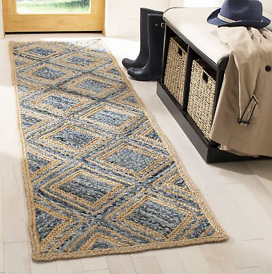 #ad Cape Cod Collection Runner Rug 2#x27;3quot; x 12#x27; Natural amp; Blue Handmade Flat We... $89.88