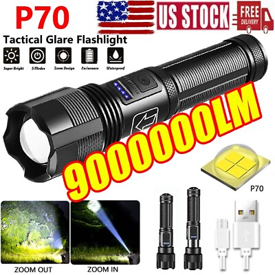 #ad 9000000 Lumens Super Bright LED Tactical Flashlight USB Rechargeable Work Lights $13.75
