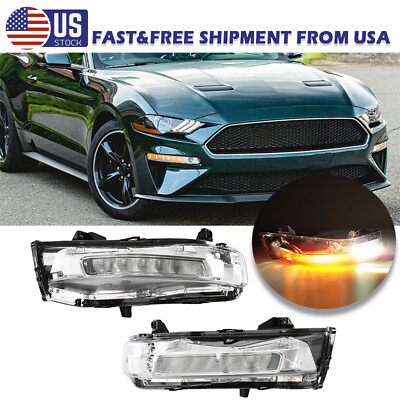 #ad For 2018 23 Ford Mustang LED DRL Fog Light Clear Bumper Turn Signal Lamps 2Pcs $229.99